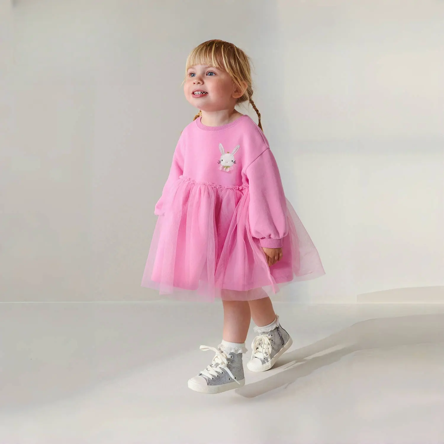 Spring Autumn Kids Baby Girls Long Sleeve Sweet Solid Color Princess Mesh Dress New Kids Baby Girls Dress Children Clothes