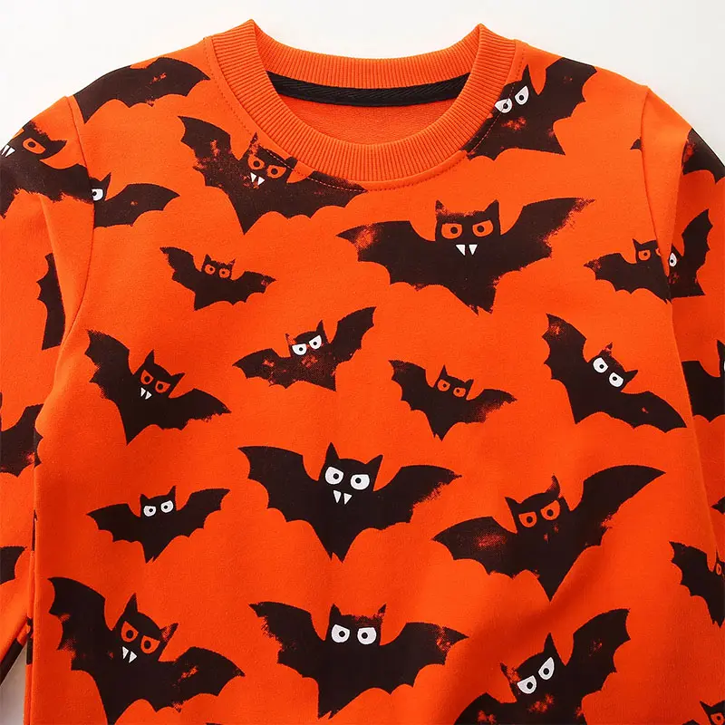 Kids' Orange Halloween Themed Sweatshirt Adorable Toddler Boy/Girl All Over Bat Print with Spooky Eyes Clothes
