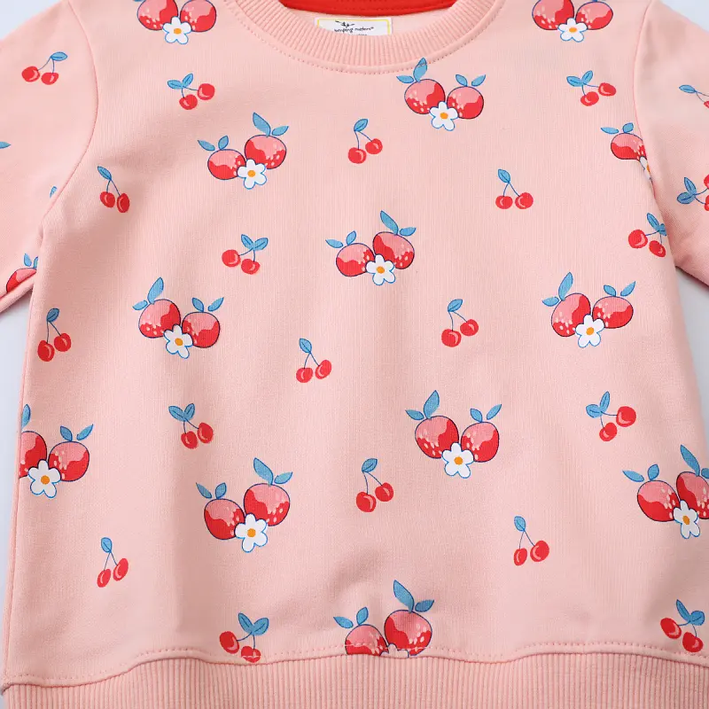Adorable Toddler Girl Pullover Pink Color with Charming Cherry Graphics Sweatshirt