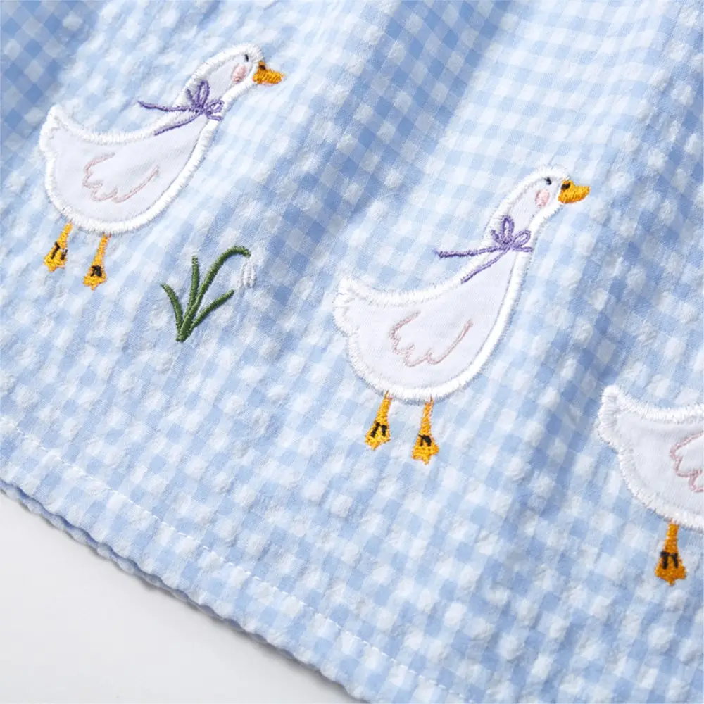 Pink Sleeveless Gingham Toddler Dress Adorable Goose Embroidery Design Charming and Trendy