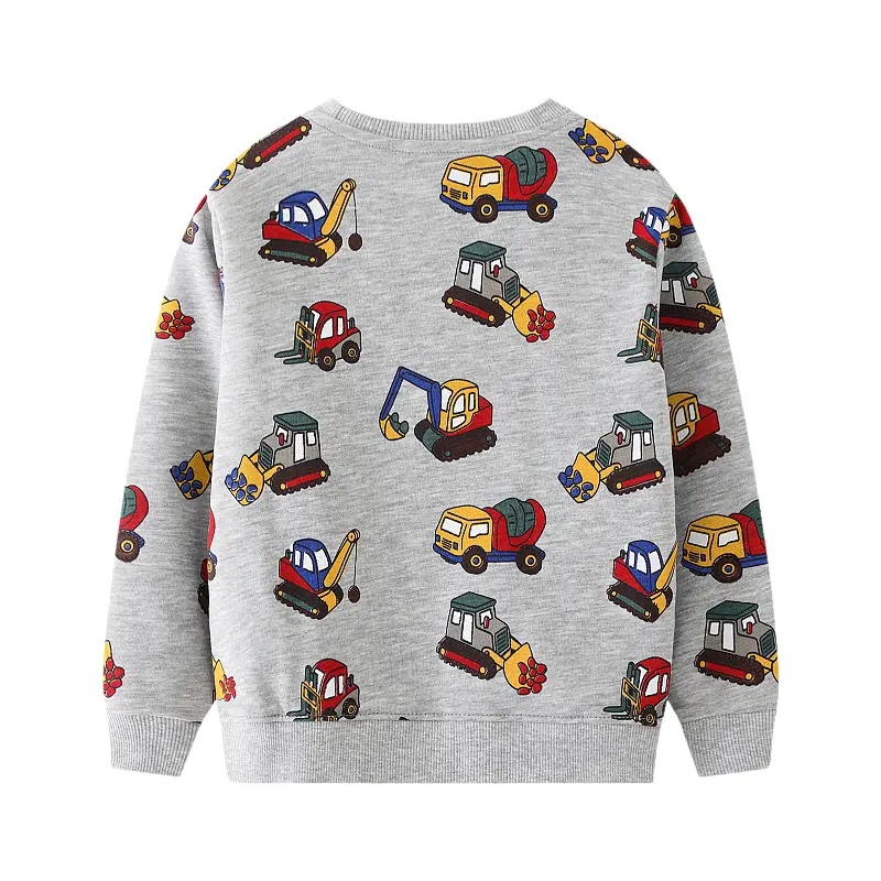 2-7t Boys' Gray Sweatshirt All Over Construction Vehicle Print Long Sleeve & Fun