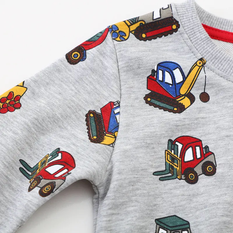 2-7t Boys' Gray Sweatshirt All Over Construction Vehicle Print Long Sleeve & Fun