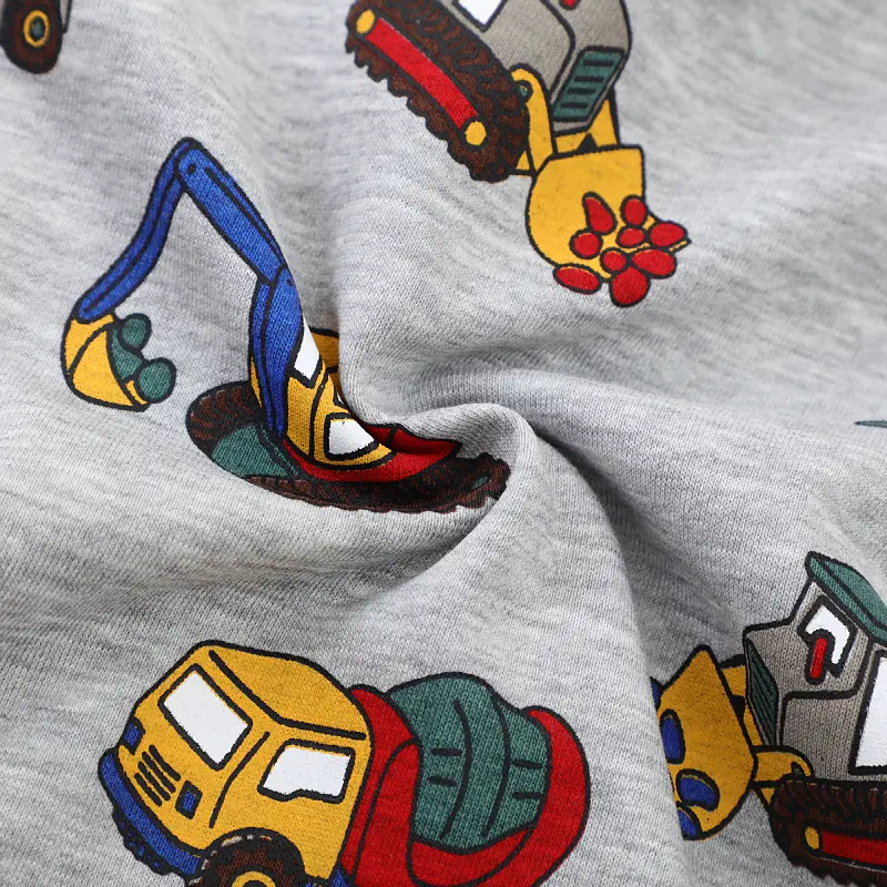 2-7t Boys' Gray Sweatshirt All Over Construction Vehicle Print Long Sleeve & Fun