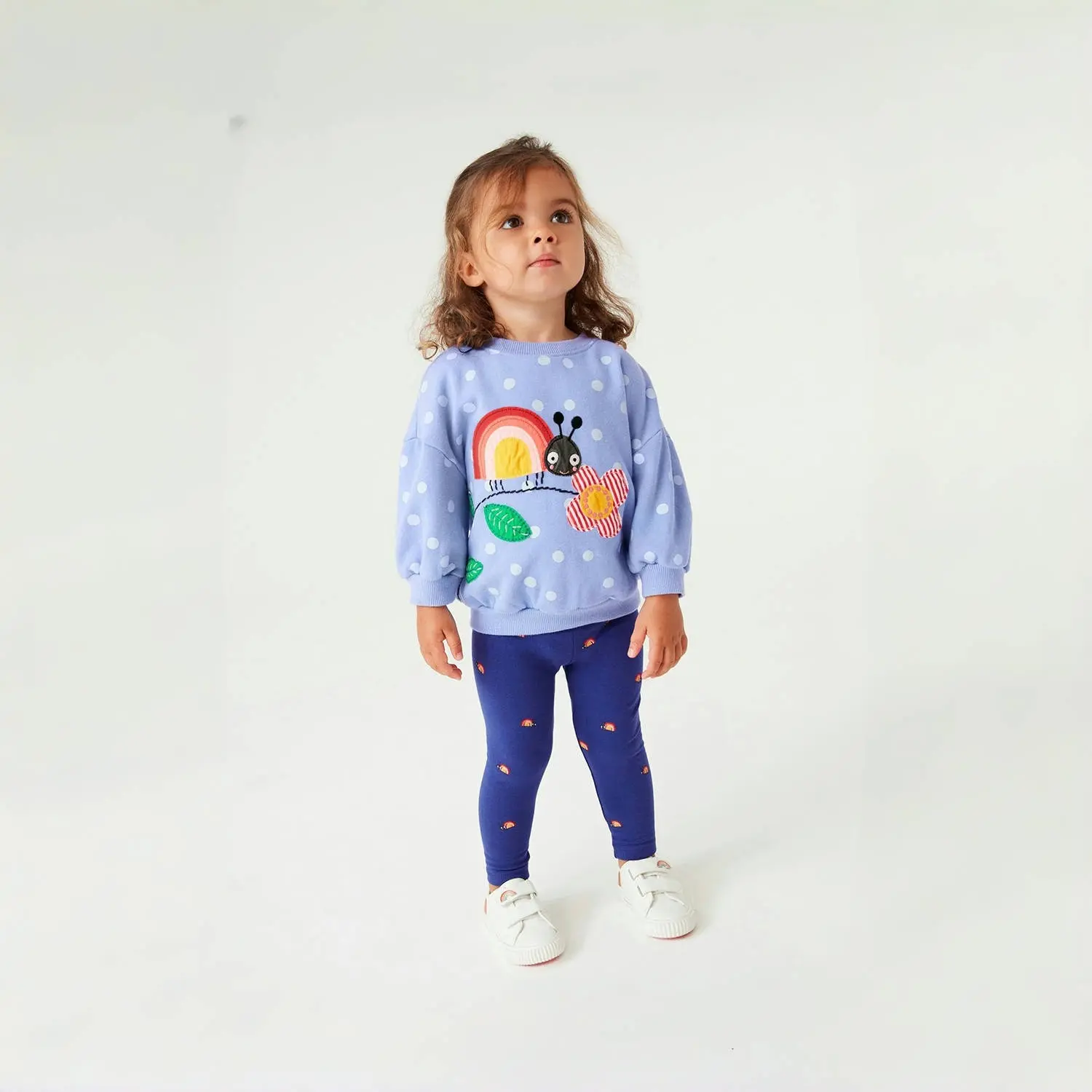 Girls' Light Purple Sweatshirt Adorable Ladybug Rainbow and Flower Embroidery Adorable Toddler Children Pullover