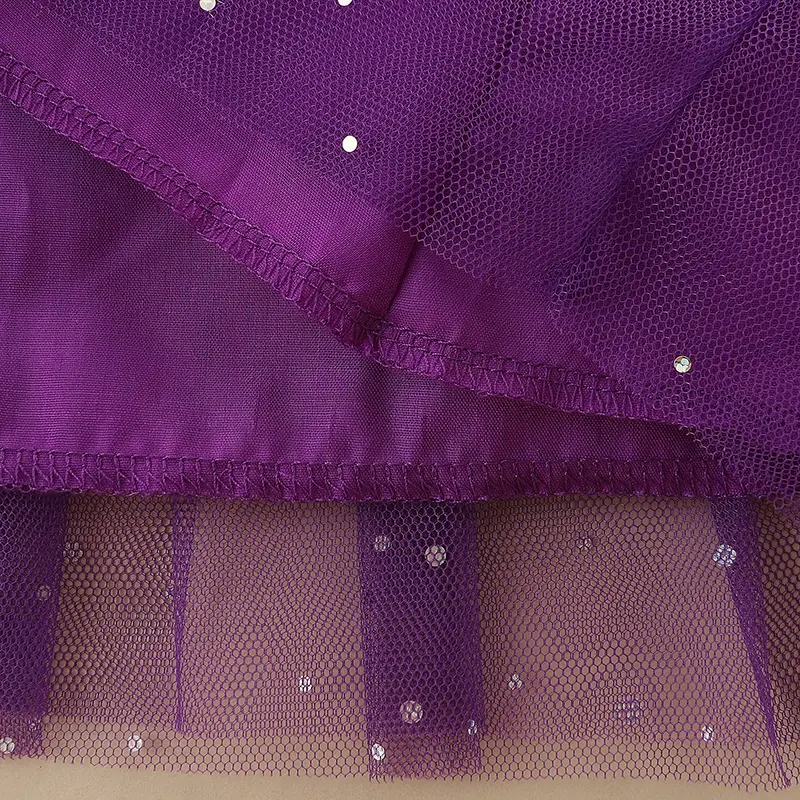 Girls' Long Sleeve Dress with Black and White Striped Top Witch hat Applique and Purple Sparkly Tulle Skirt - Suitable for 2-7y