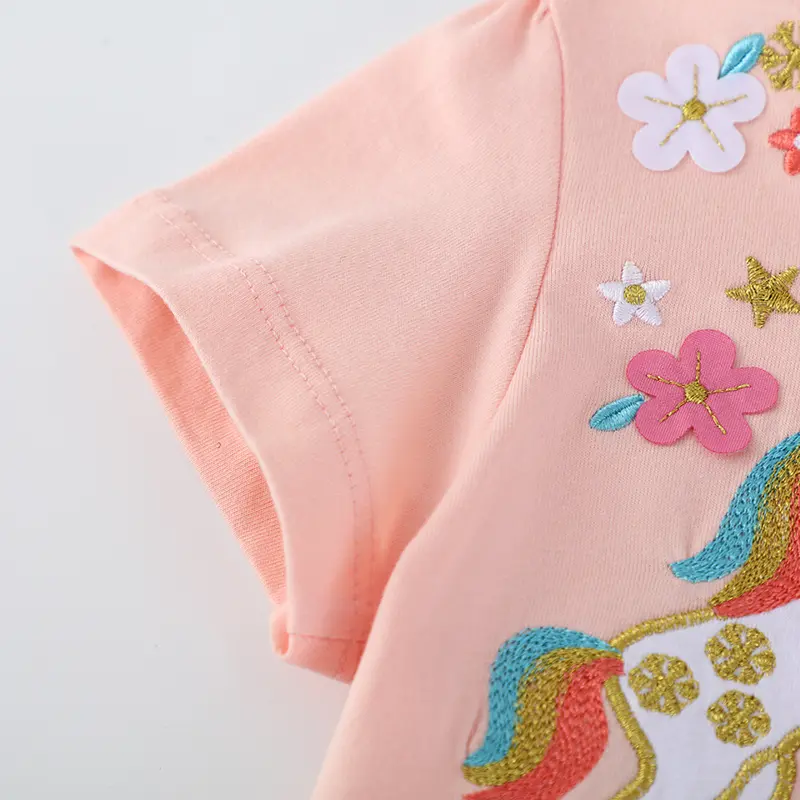 Girls' Pink Short - Sleeve Dress - with Unicorn Embroidery and Ombre Tulle Skirt - Suitable for Ages 2-7y