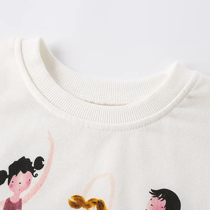 Girls' White Long - Sleeve Sweatshirt - with Ballet Dancer Print in Pink Tutus - Suitable for Ages 2-7Y