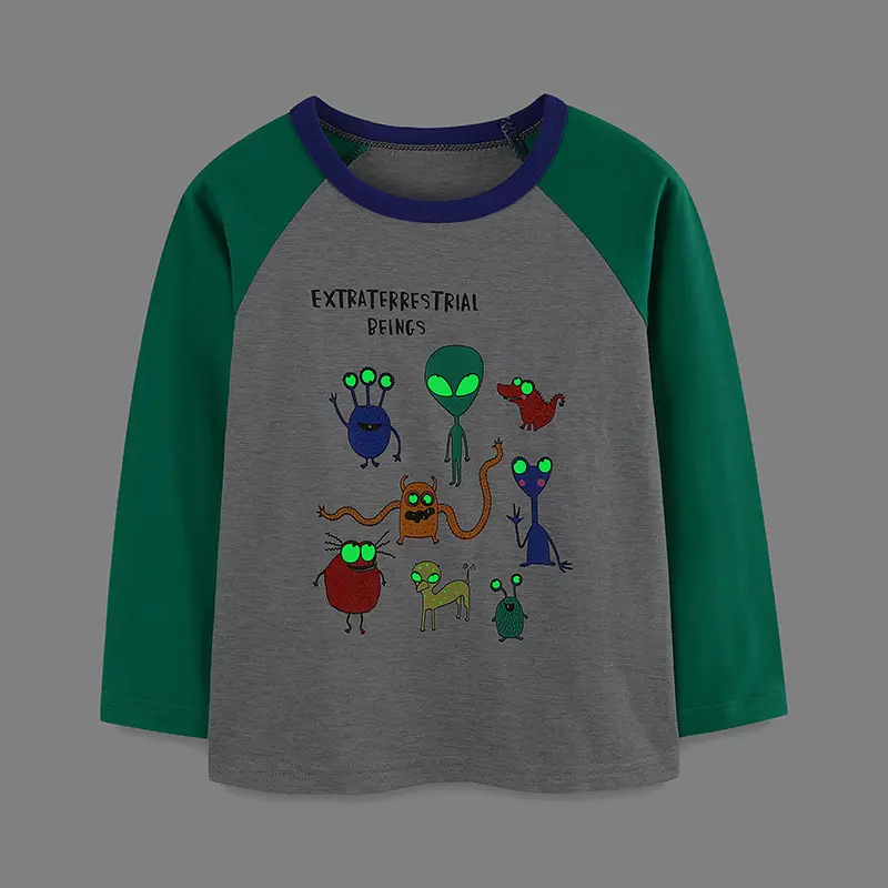 Autumn Cartoon Luminous Shoulder Sleeve Long Sleeves T-shirt Cotton Child Tops Boys Kids Clothes Children's Clothing