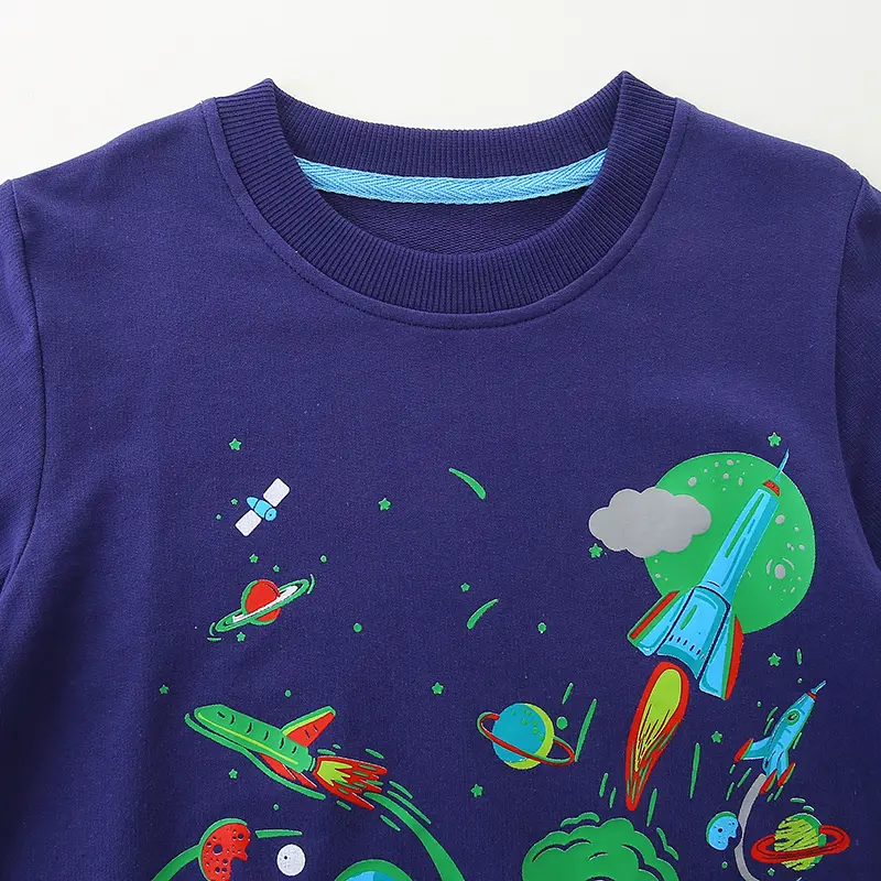 Boys Space Themed Sweatshirt Glow in the Dark Galactic Prints, Luminous Fun for Nighttime Boys Astronautic Inspired Pullover