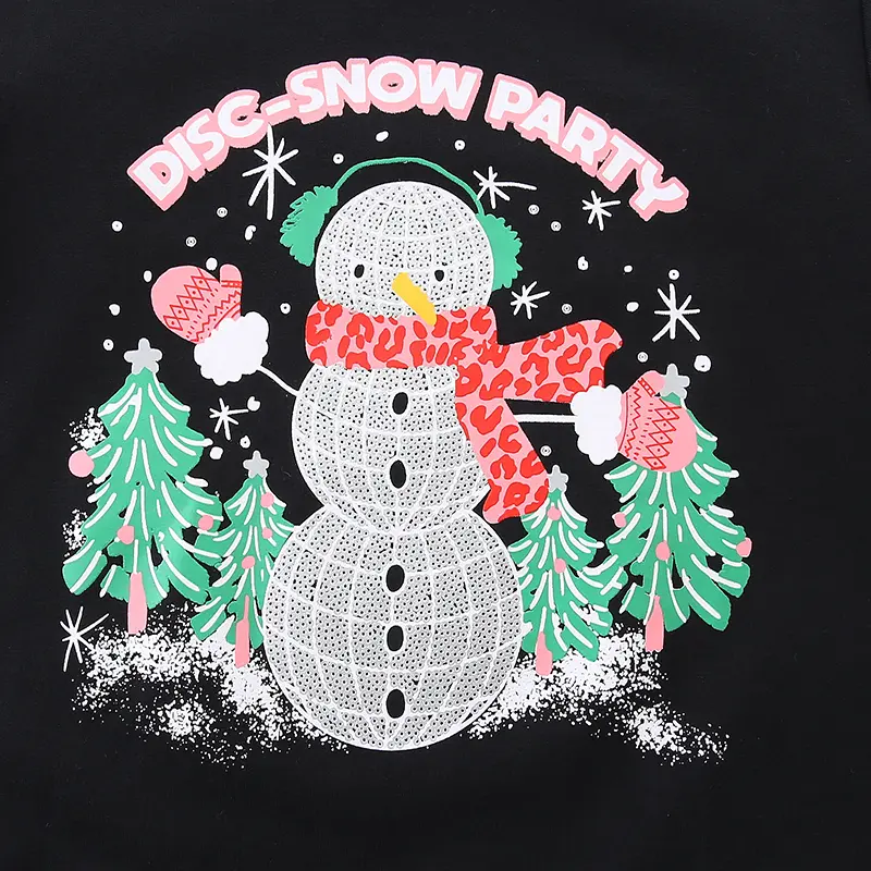 Adorable Toddler Boy Pullover Festive Snowman Design with Sparkly Elements 2025 Autumn Spring Kids Clothes
