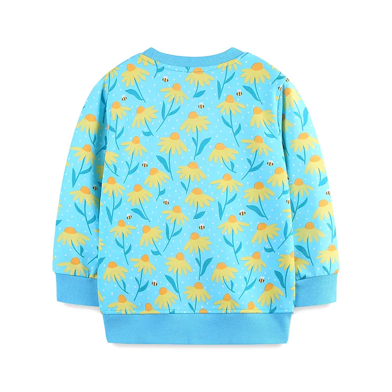 Girls' Light Blue Long - Sleeve Sweatshirt - with Daisy and Bee All - over Print - Suitable for Ages 2-7y