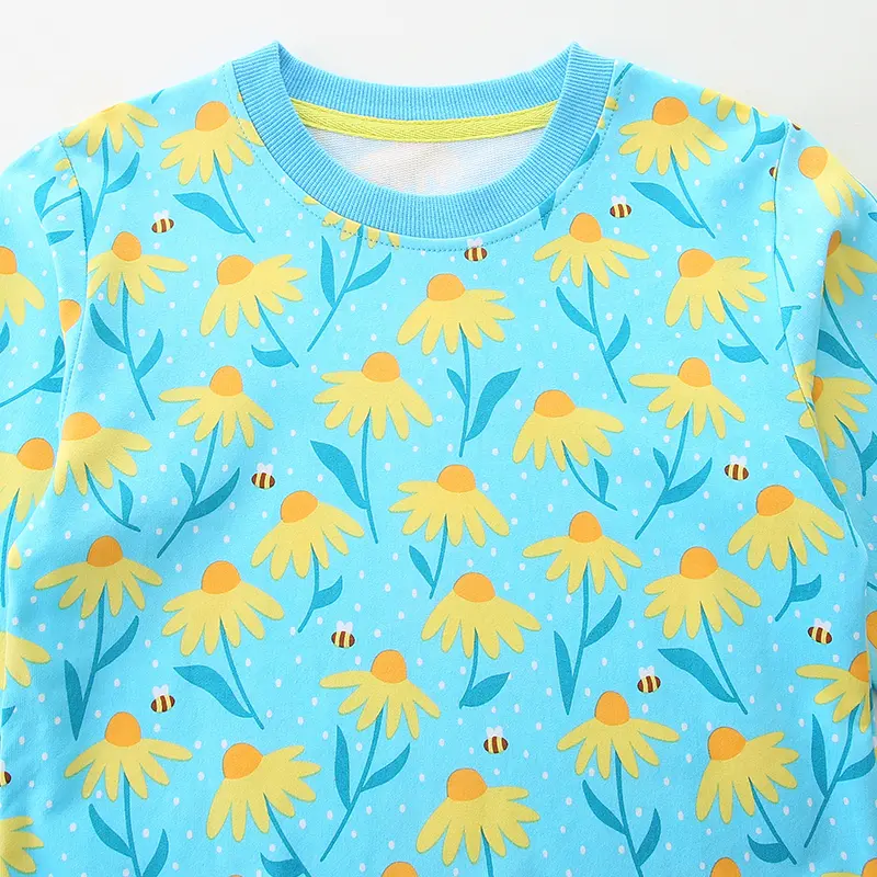 Girls' Light Blue Long - Sleeve Sweatshirt - with Daisy and Bee All - over Print - Suitable for Ages 2-7y
