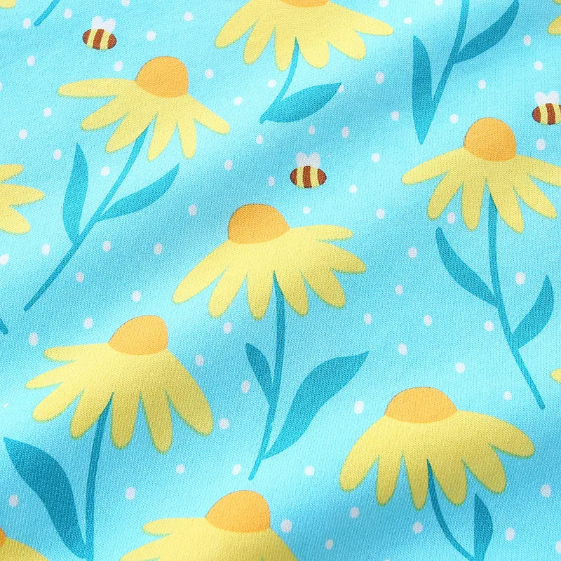 Girls' Light Blue Long - Sleeve Sweatshirt - with Daisy and Bee All - over Print - Suitable for Ages 2-7y
