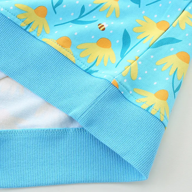 Girls' Light Blue Long - Sleeve Sweatshirt - with Daisy and Bee All - over Print - Suitable for Ages 2-7y