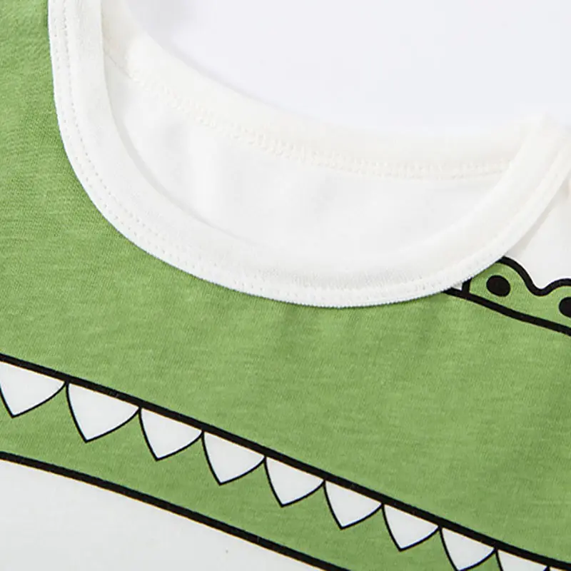 Boys' Short - Sleeve T - shirt - Gray and White with Cute Elephant Crocodile Print and Crown Detail - Suitable for Ages 2 - 7Y