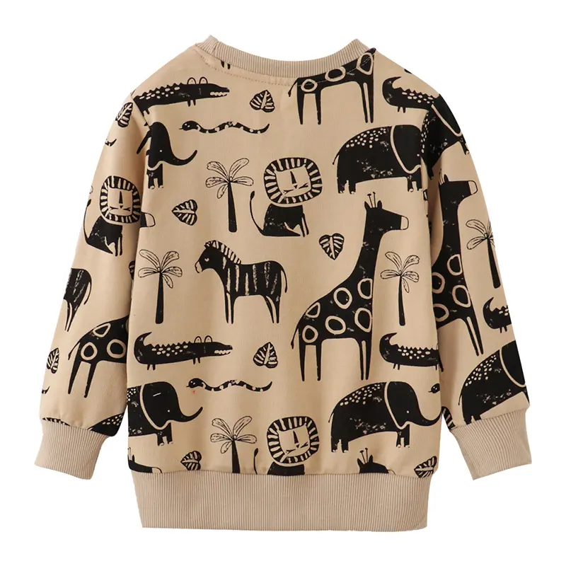 Kids' Long Sleeve Sweatshirt Beige with Black Animal Prints (Giraffe, Zebra, Elephant etc.) Suitable for Ages 2-7y