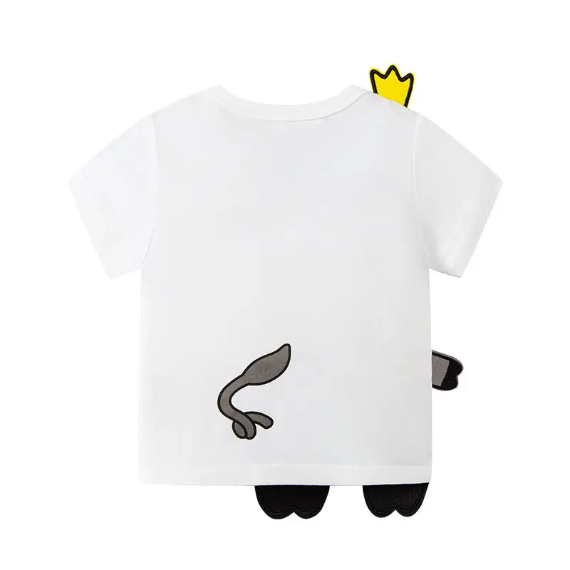 Boys' Short - Sleeve T - shirt - Gray and White with Cute Elephant Crocodile Print and Crown Detail - Suitable for Ages 2 - 7Y