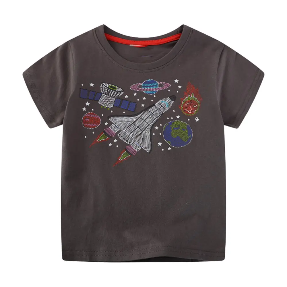 Luminous Boys' Black Short Sleeve T-shirt with Glow in the Dark Space themed Print Suitable for Ages 2-7y