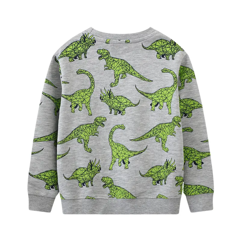 Boys' Gray Long - Sleeve Sweatshirt - with Green Low - poly Dinosaur All - over Print - Suitable for Ages 2-7y
