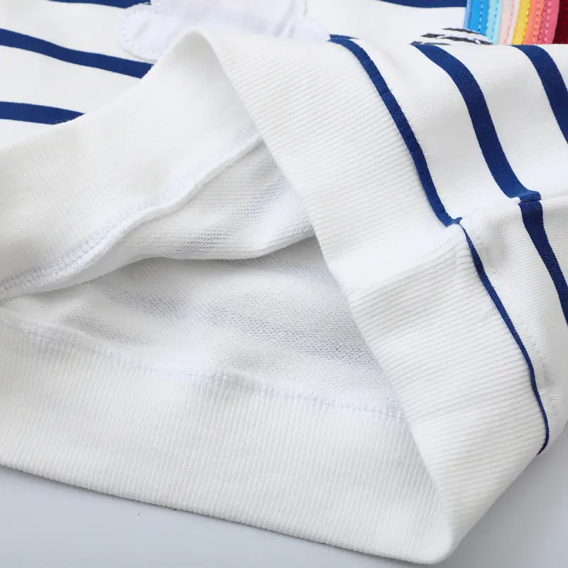 Girls' White and Navy Blue Striped Long Sleeve Sweatshirt Cute Rainbow and Clouds Embroidered Print Suitable for Ages 2-7y
