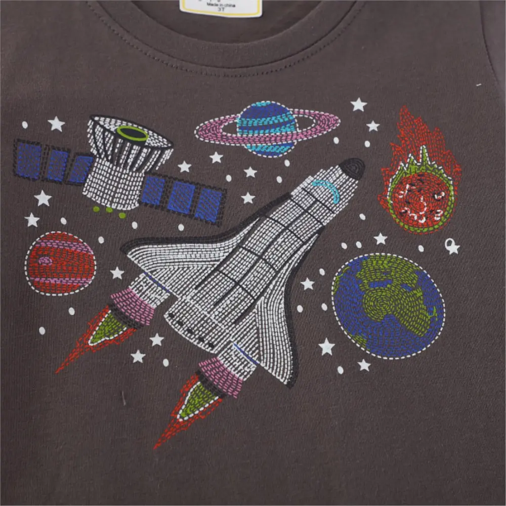 Luminous Boys' Black Short Sleeve T-shirt with Glow in the Dark Space themed Print Suitable for Ages 2-7y