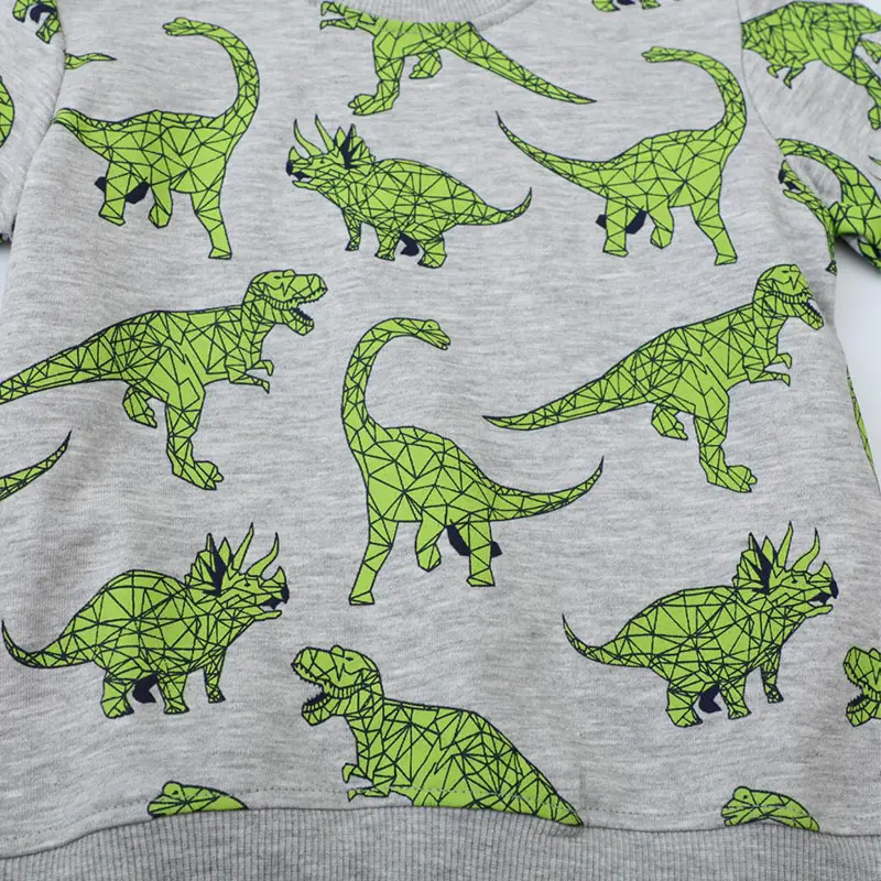Boys' Gray Long - Sleeve Sweatshirt - with Green Low - poly Dinosaur All - over Print - Suitable for Ages 2-7y