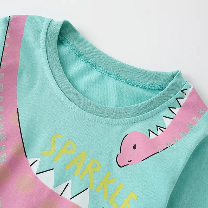 2Pcs Girls' Dinosaur Themed Pajama Set Light Blue Top and Star Patterned Pink Pants Adorable Toddler Girl Sleepwear