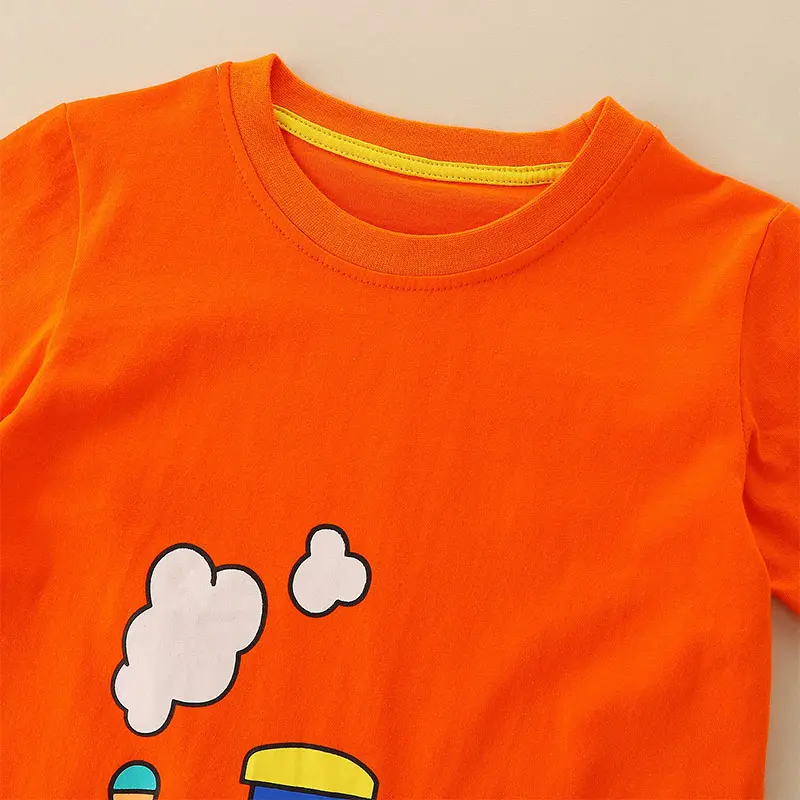 Boys' Orange Short - Sleeve T - shirt - with Cartoon Train Print - Suitable for Ages 2-7 Years