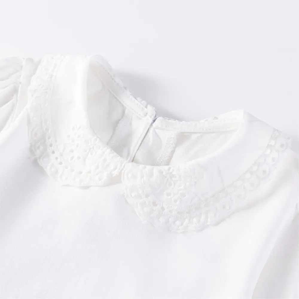 Girls' Short Sleeve Dress White Broderie Anglaise Collar and Puffed Sleeves, Red Skirt Bunny Applique Button down Design 2-7y