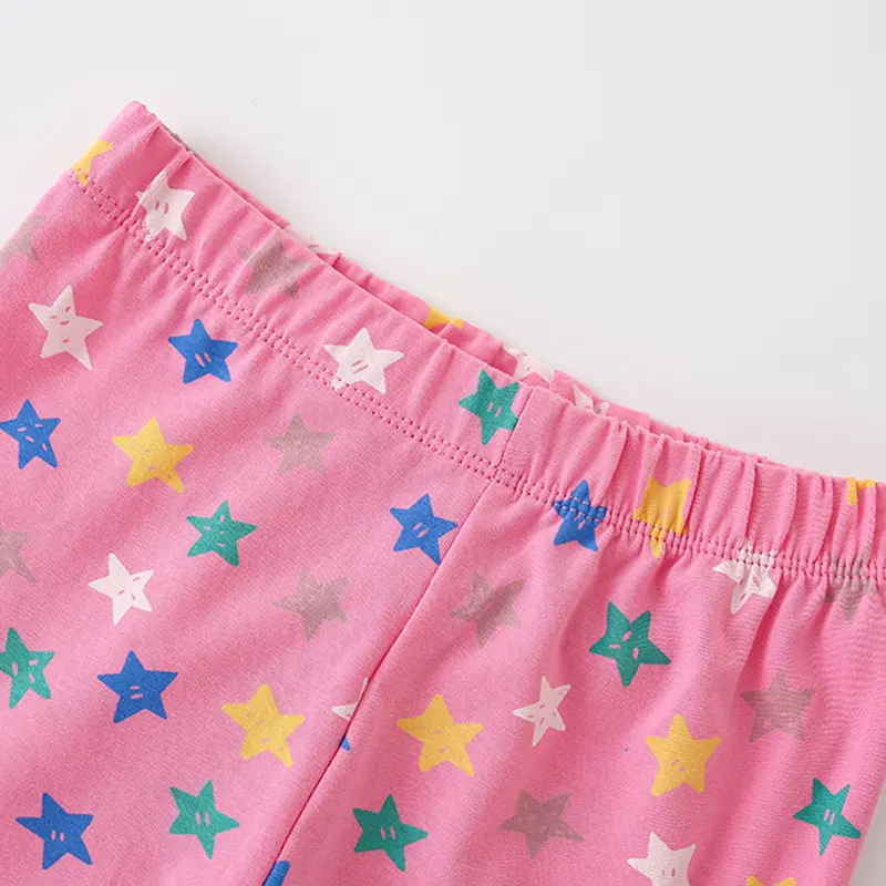 2Pcs Girls' Dinosaur Themed Pajama Set Light Blue Top and Star Patterned Pink Pants Adorable Toddler Girl Sleepwear