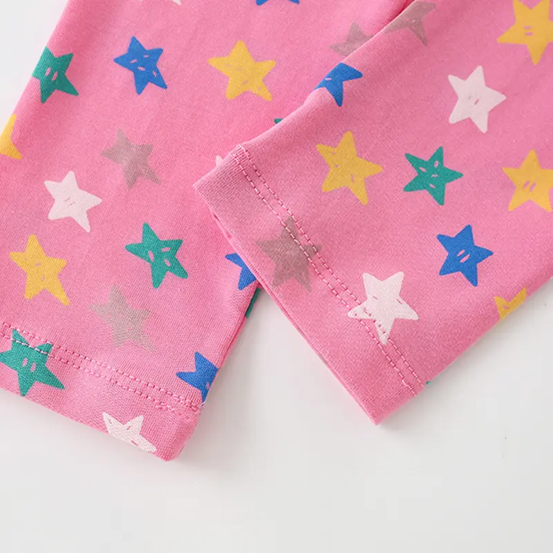 2Pcs Girls' Dinosaur Themed Pajama Set Light Blue Top and Star Patterned Pink Pants Adorable Toddler Girl Sleepwear