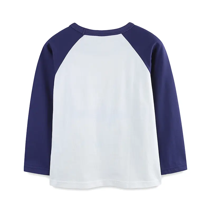 Boys' Long - Sleeve Raglan T - shirt - White with Navy Blue Sleeves - Tiger Shark Fact File Print - Suitable for Ages 2-7y