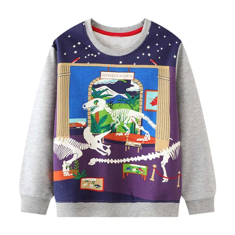 Luminous Dinosaur Skeleton Spring Kids Sweatshirt For Toddler Top Autumn Cotton Long Sleeve T-Shirt Children 1-7Y Boys Clothes