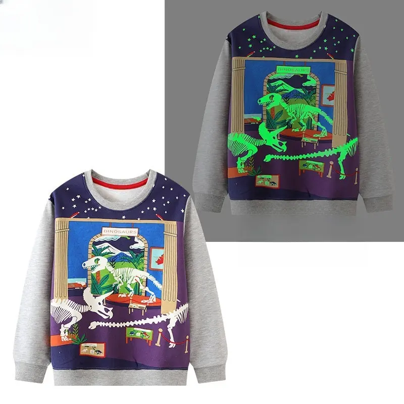 Luminous Dinosaur Skeleton Spring Kids Sweatshirt For Toddler Top Autumn Cotton Long Sleeve T-Shirt Children 1-7Y Boys Clothes