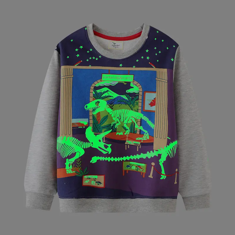 Luminous Dinosaur Skeleton Spring Kids Sweatshirt For Toddler Top Autumn Cotton Long Sleeve T-Shirt Children 1-7Y Boys Clothes