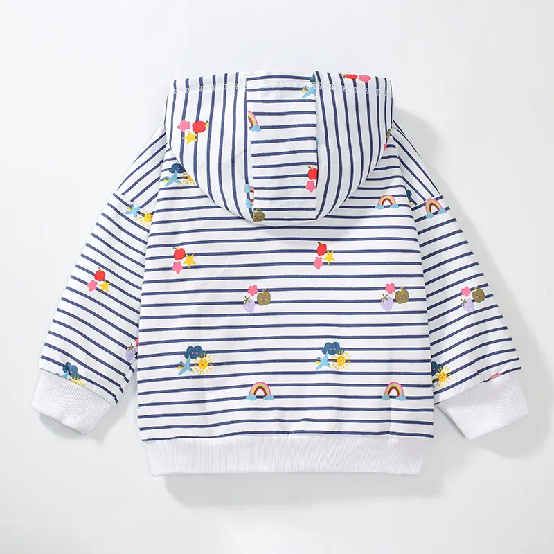 Girls' Striped Hoodie Colorful Rainbow and Cloud Prints, Soft and Cozy Fabric Adorable Toddler Children Hooded Sweatshirt