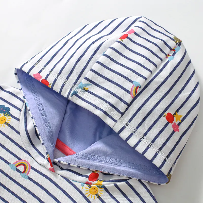 Girls' Striped Hoodie Colorful Rainbow and Cloud Prints, Soft and Cozy Fabric Adorable Toddler Children Hooded Sweatshirt