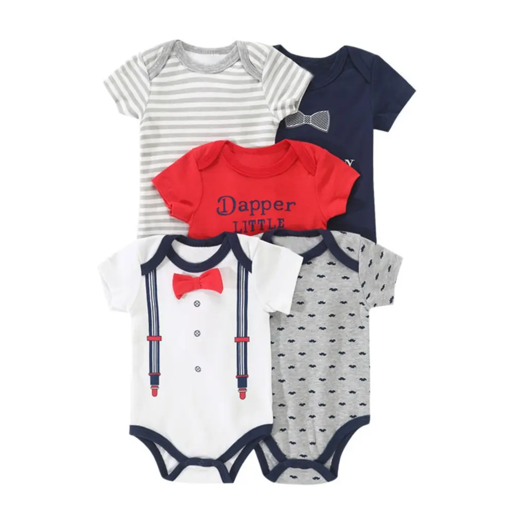 5Pcs/set Baby Girls Boy Rompers Cute Cartoon Print Bodysuit Summer Short Sleeve Jumpsuit 100% Cotton Soft Baby Clothes For 0-12M