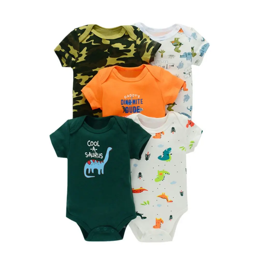 5Pcs/set Baby Girls Boy Rompers Cute Cartoon Print Bodysuit Summer Short Sleeve Jumpsuit 100% Cotton Soft Baby Clothes For 0-12M