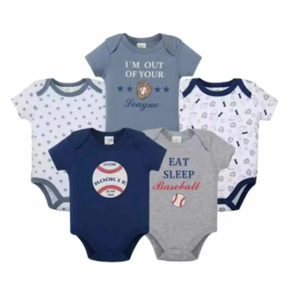 5Pcs/set Baby Girls Boy Rompers Cute Cartoon Print Bodysuit Summer Short Sleeve Jumpsuit 100% Cotton Soft Baby Clothes For 0-12M