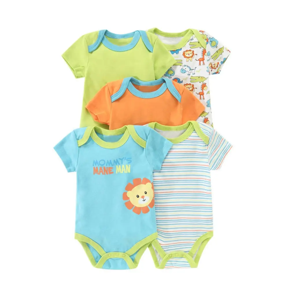 5Pcs/set Baby Girls Boy Rompers Cute Cartoon Print Bodysuit Summer Short Sleeve Jumpsuit 100% Cotton Soft Baby Clothes For 0-12M