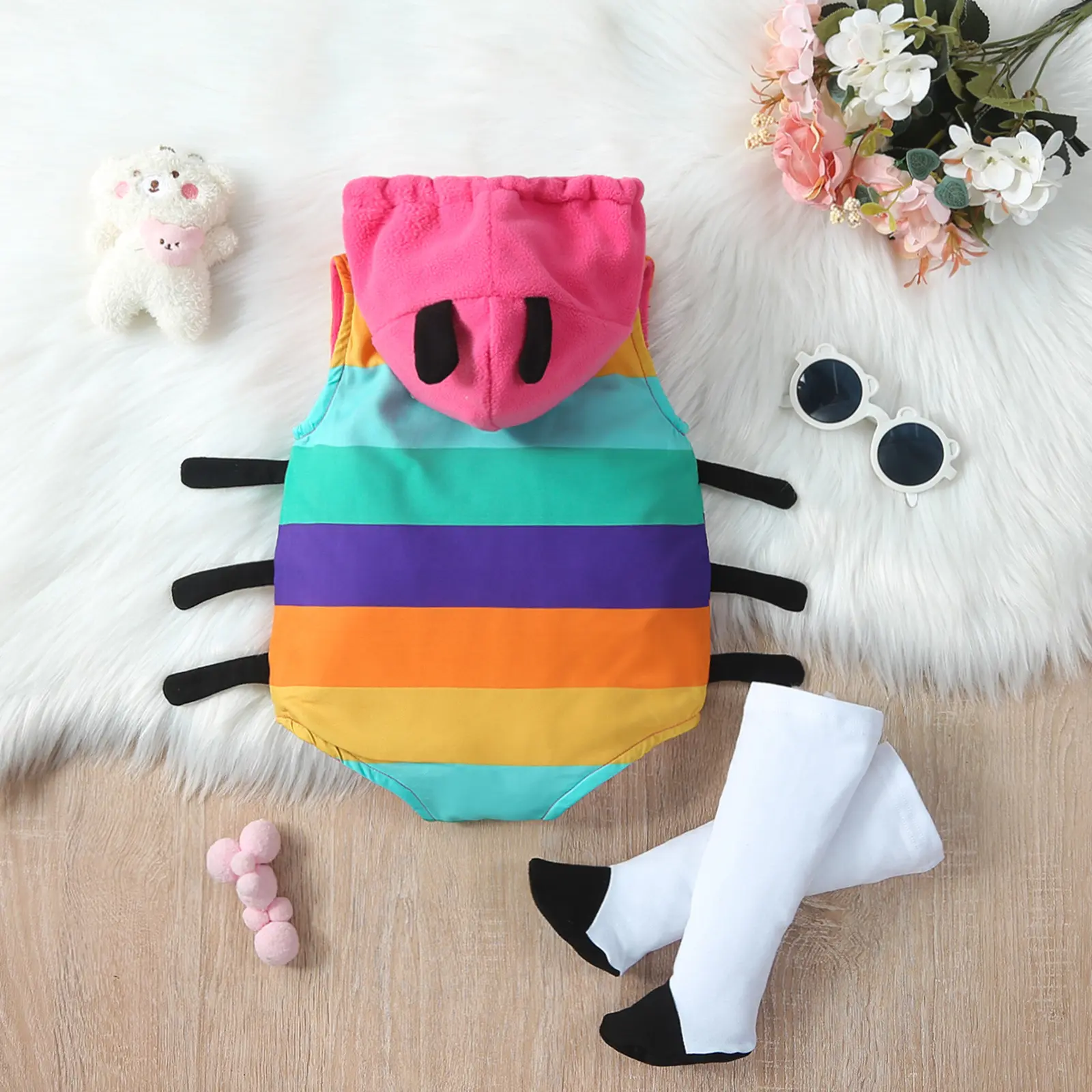 0-24M Carnival Insect Baby Rompers Stocking Set Toddler Infant Clothes Hooded Overall Bodysuits Jumpsuit Costume For Boys Girls