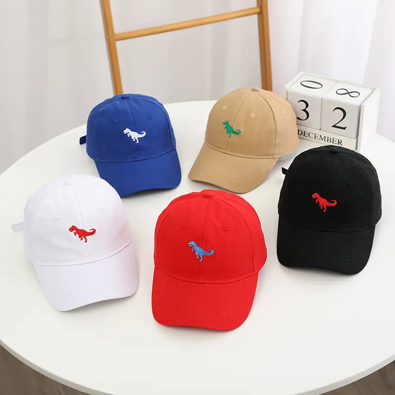 Popular Kids Baseball Caps in Various Colors with Dinosaur Embroidery Hot Selling Fashionable