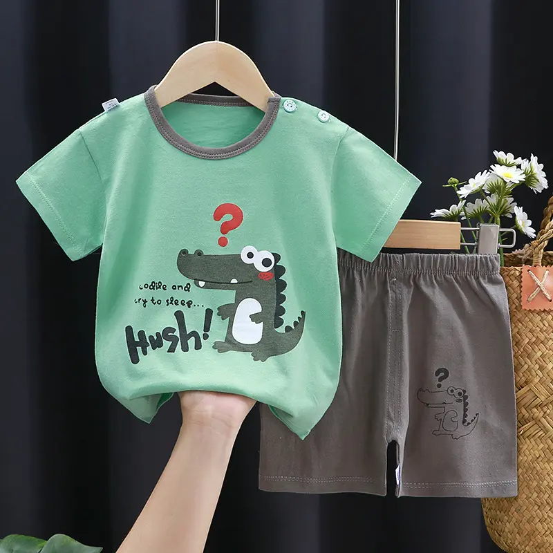 2Pcs Cute Toddler Boy Short Sleeve Outfit Sets Lion, Bear & Cartoon Character Designs Girls Clothing Sets Ideal for Summer