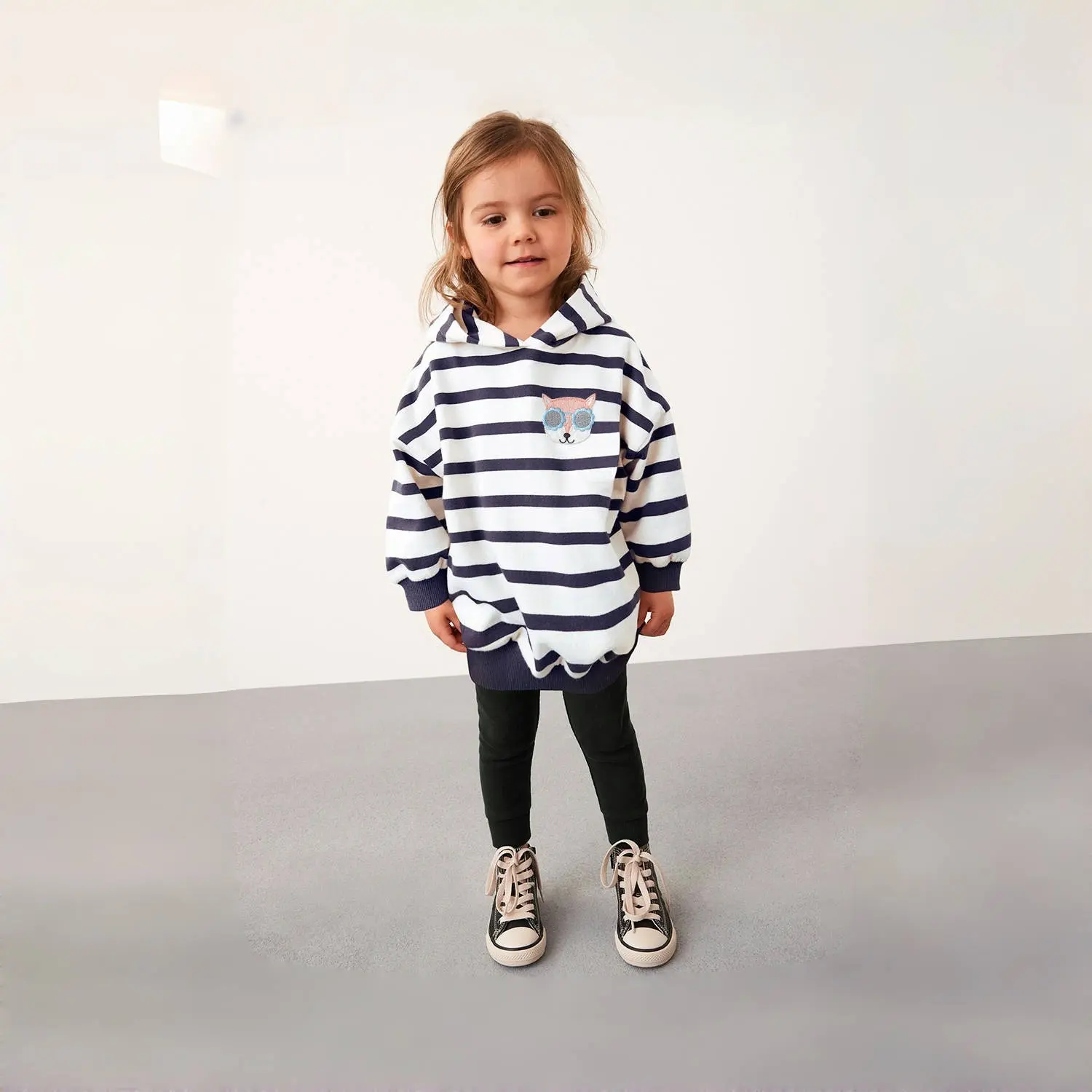 2Pcs Cute Children's Striped Hooded Outfit with Pants