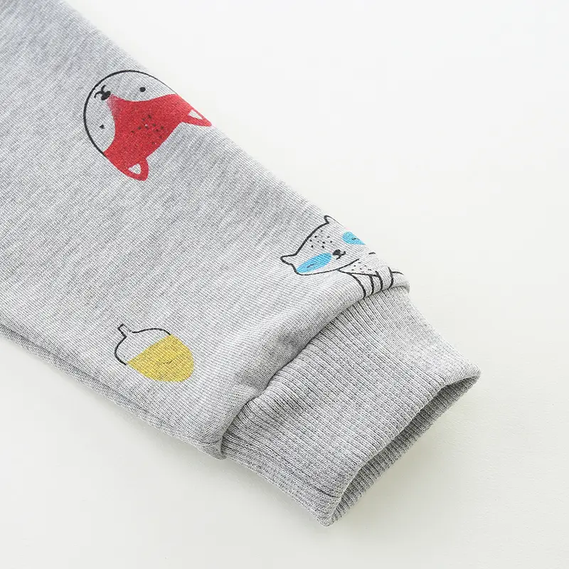 Autumn New Arrival Kids' Grey Hooded Jacket Cute Forest Themed Prints, Comfortable for Daily Wear for Girls Boys