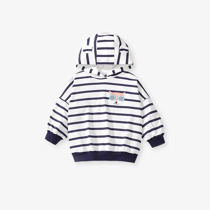 2Pcs Cute Children's Striped Hooded Outfit with Pants