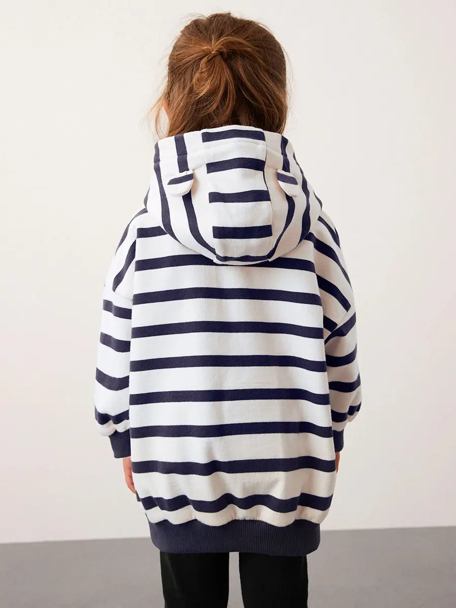 2Pcs Cute Children's Striped Hooded Outfit with Pants