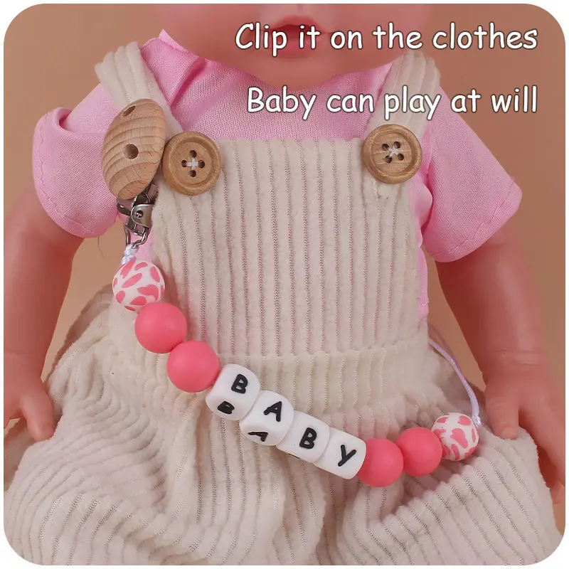 Personalized Name Baby Pacifier Clips Chains Leopard Silicone Beads Teethers Dummy Nipple Holder Clip Newborn Chew Teething Toys