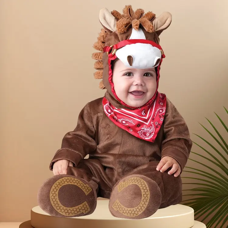 Infant Toddlers Baby Rompers Boys Brown Horse Costume Halloween Party Costumes for Christmas Purim Holiday Jumpsuit